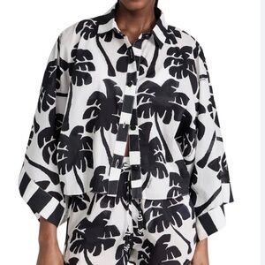 Farm Rio Coconut Kimono Oversized Button Down Black White Palm Women's Size M